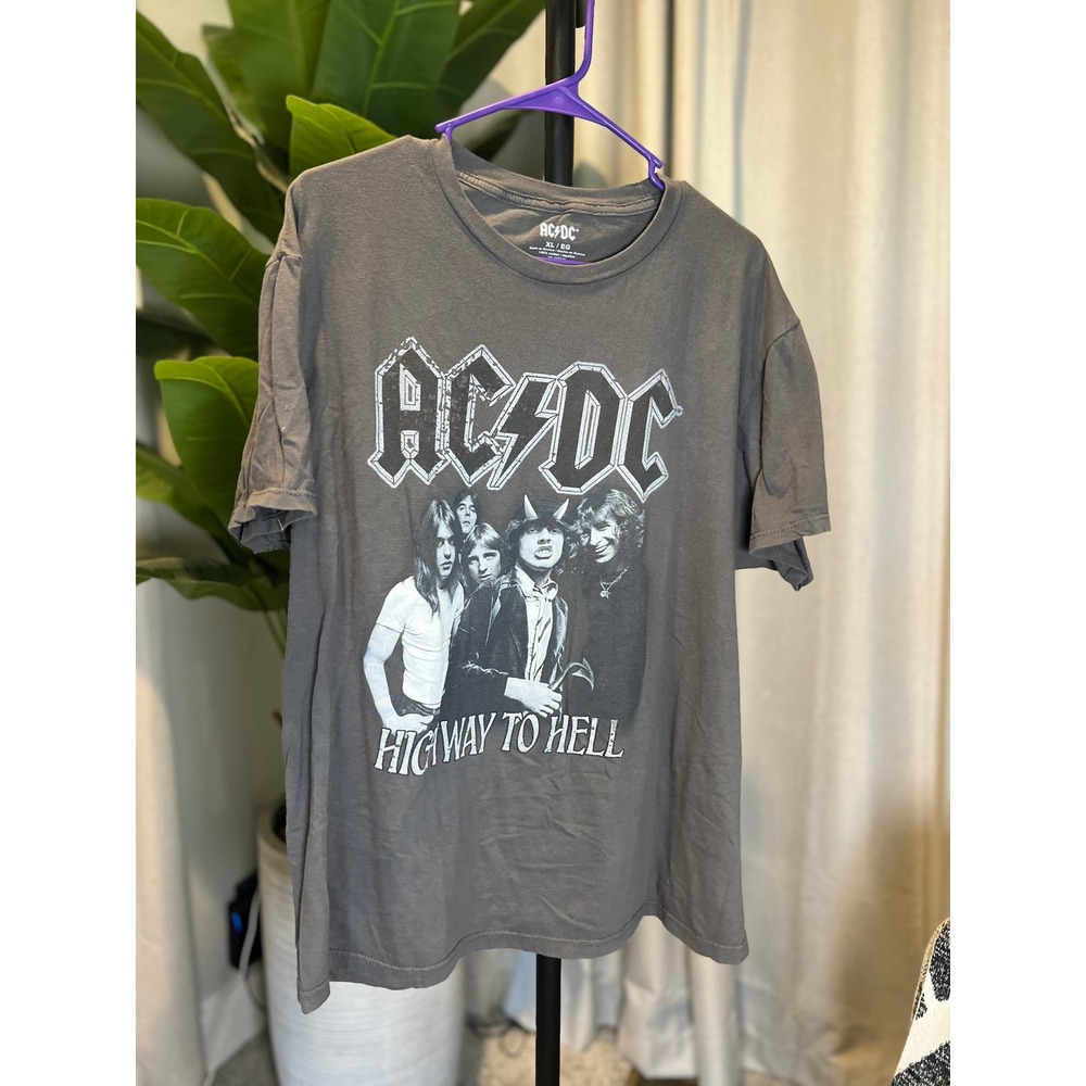 AC/DC Highway to Hell Graphic T-Shirt Mens XL Charcoal Grey Rock Band Tee Cotton